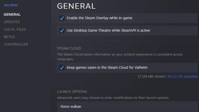 Valheim Steam Properties Vulkan