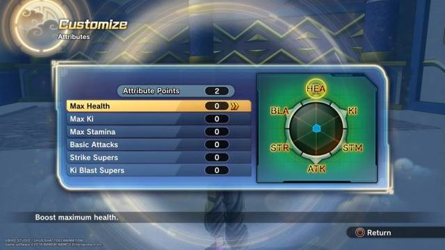 Customize attributes screen Dragonball Xenoverse 2