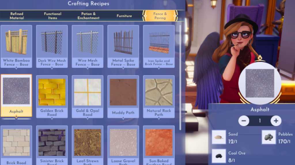 Player character crafting Asphalt in Disney Dreamlight Valley