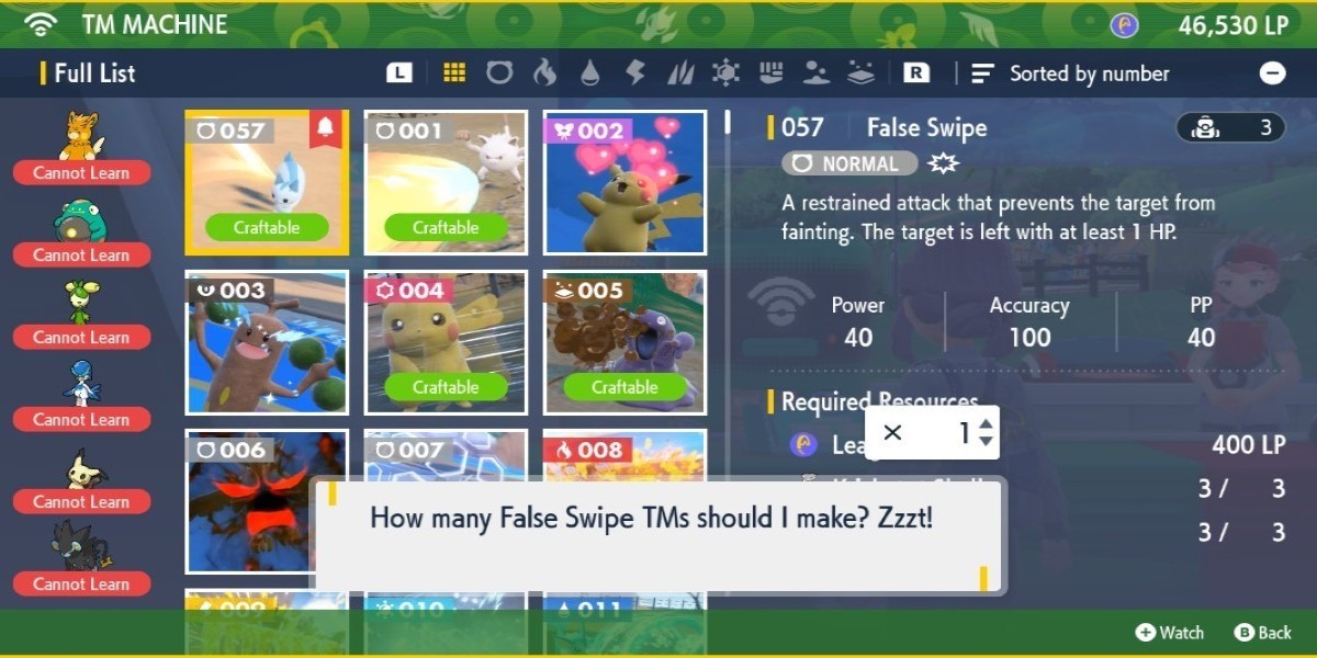 Crafting False Swipe TM in Pokemon Scarlet and Violet