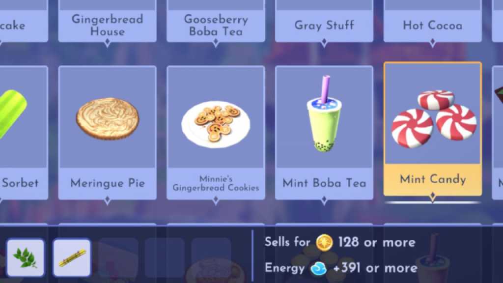 Mint Candy Menu Listing in Disney Dreamlight Valley