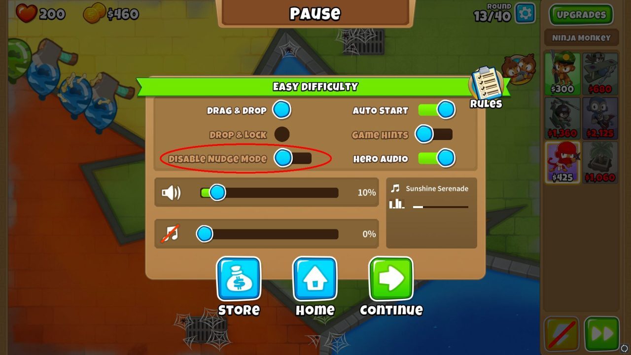 btd6 nudge mode option