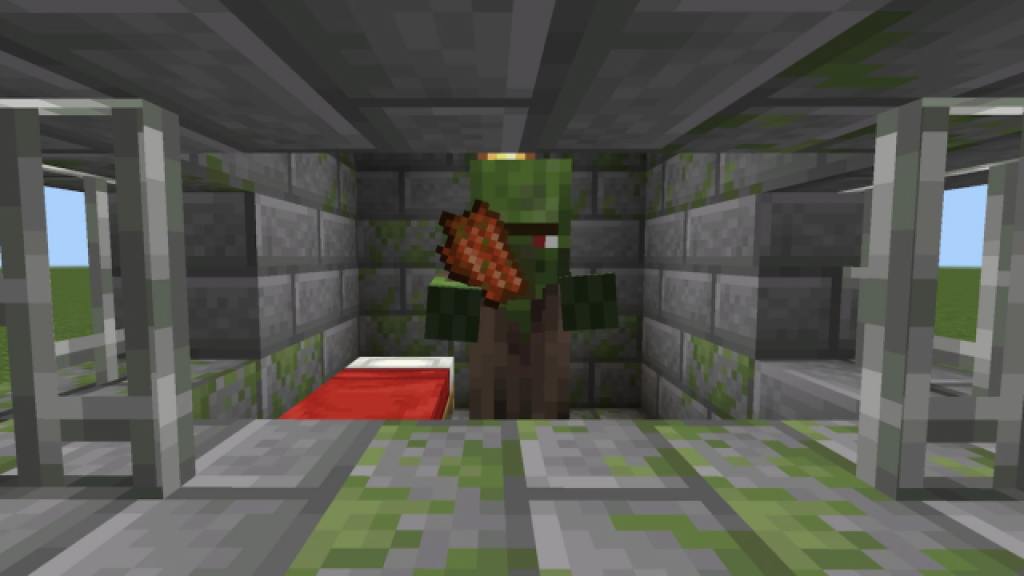 Zombie villager holding a rotten flesh