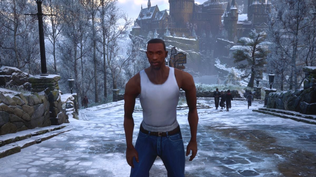 GTA's CJ modded into Hogwarts Legacy.