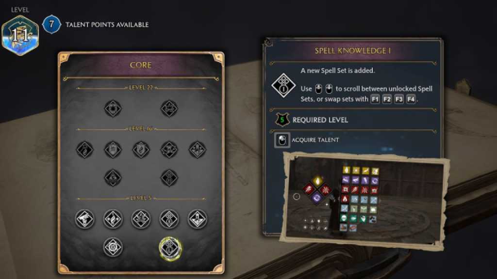 Spell Slots Talents Menu in Hogwarts Legacy