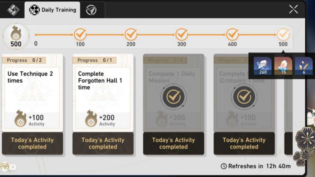 Daily Training Level EXP Honkai Star Rail