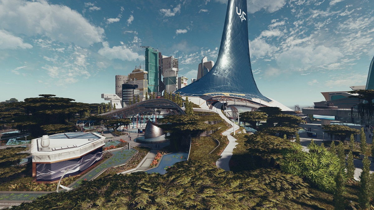 New Atlantis skyline in Starfield