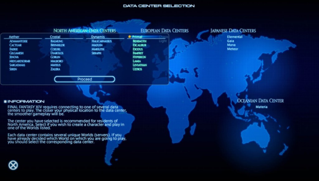 Final Fantasy XIV Data Center Travel Centers