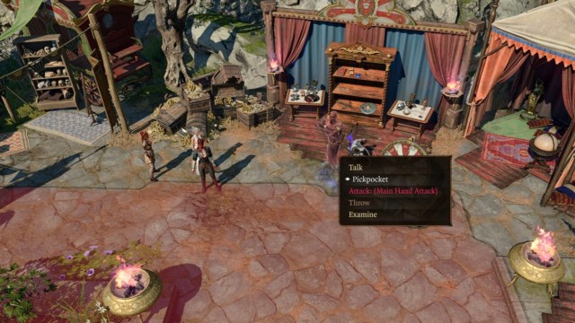 Screenshot of trying to pickpokcet Akabi in Baldur's Gate 3.