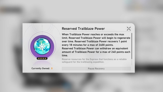 Star Rail Reserved Trailblaze Power Amount