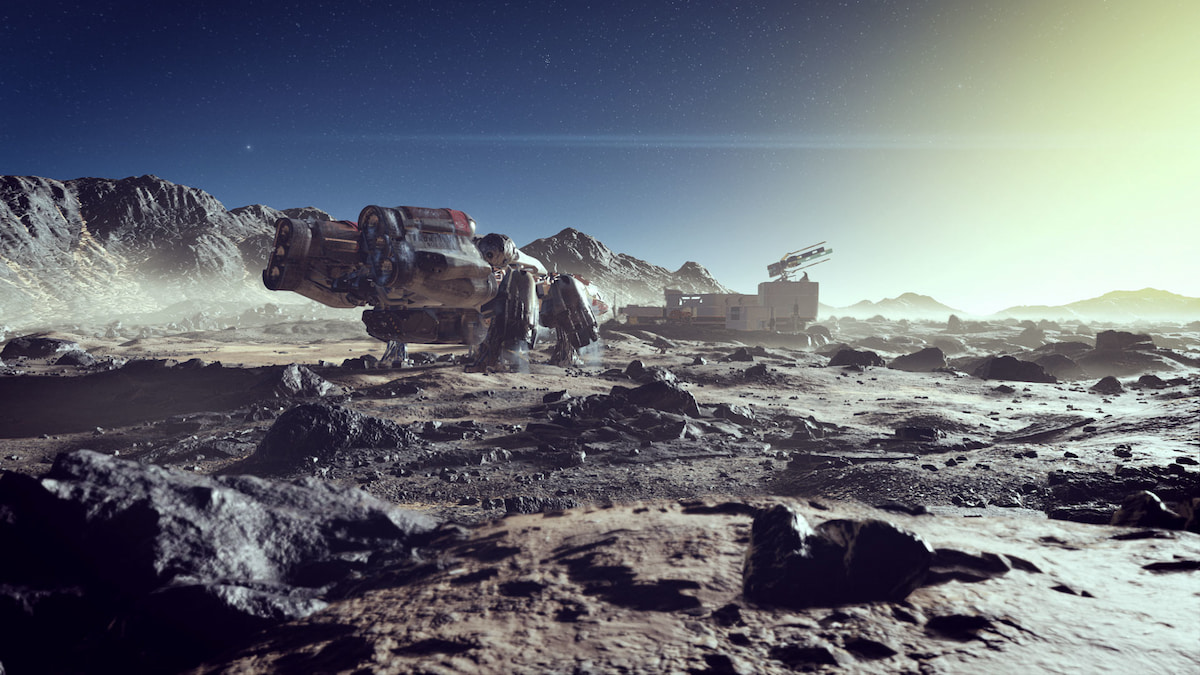 Starfield ship landed on a rocky planet