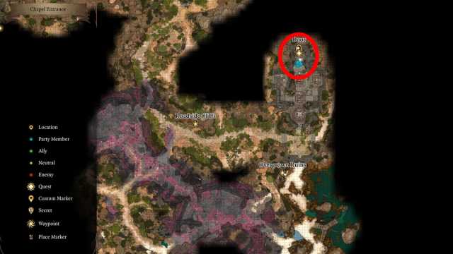 Baldur's Gate 3 Overgrown Ruin Shovel Map Location