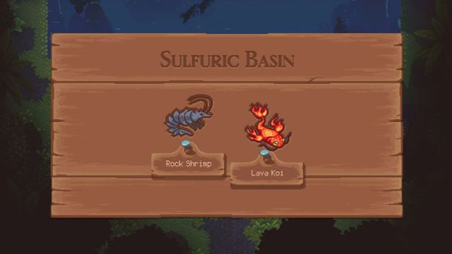 Screenshot of the Sulfuric Basin fishing pond fish in Sea of Stars.