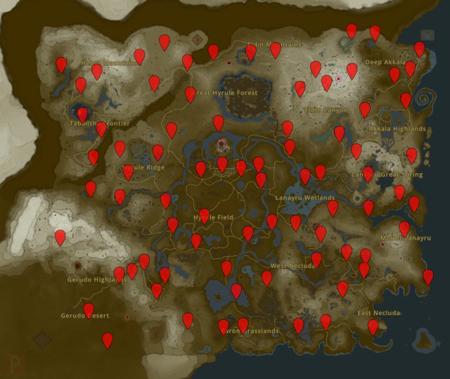 ToTK Hyrule map pinpointing all Addison locations. 