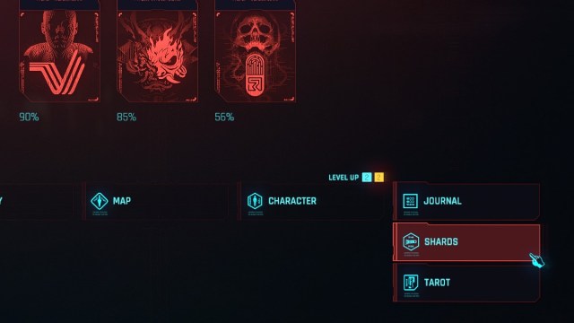 Cyberpunk 2077 Shards Menu