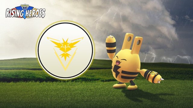 An image of Spark's Elekid from Pokémon GO beside the Team Instinct logo.