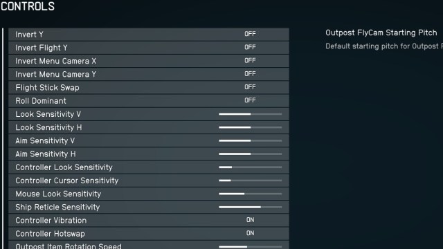 Starfield Controls Settings