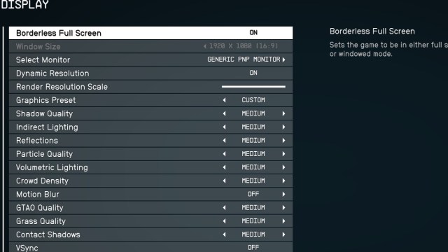 Starfield Display Settings