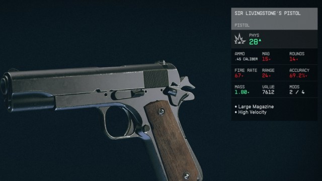 Starfield Sir Livingstone's Pistol Stats