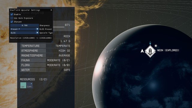 Starfield Upscaler Settings