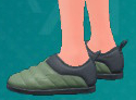 A screenshot of olive Slip-On footwear from Pokémon Scarlet and Violet: The Teal Mask.