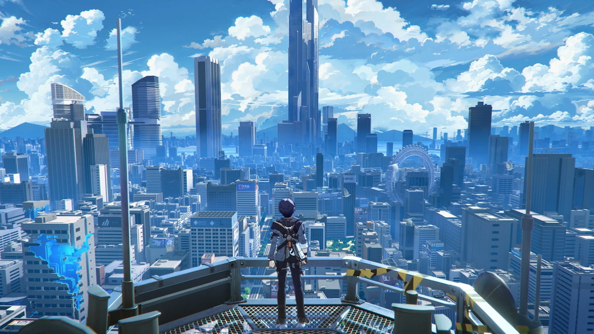 Project Mugen character stands atop skyscraper