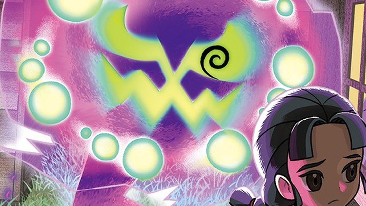 Official Pokémon TCG art of Spiritomb and a young girl.