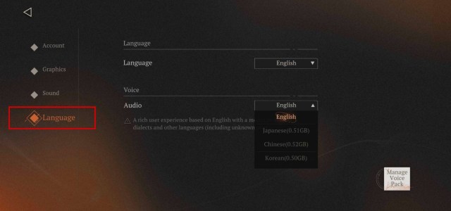 Reverse: 1999 Settings and Language Menu