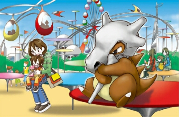 Official Pokémon TCG art of Cubone at an amusement park.