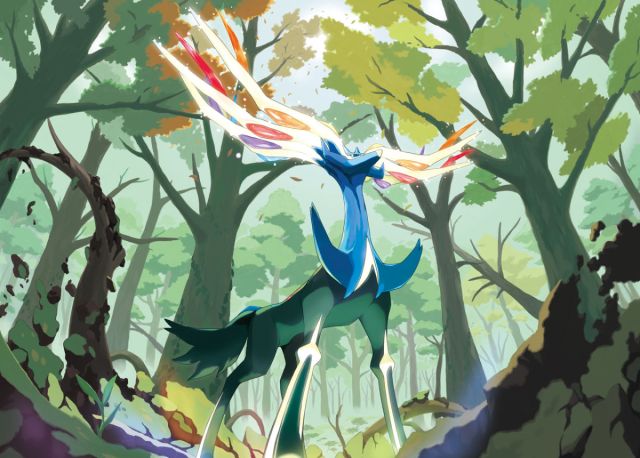 An official Pokémon illustration of Xerneas.