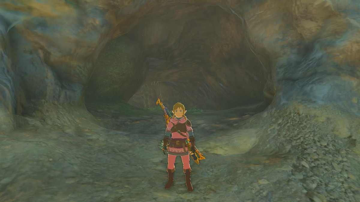 Link standing in front of cave entrance in Tears of the Kingdom