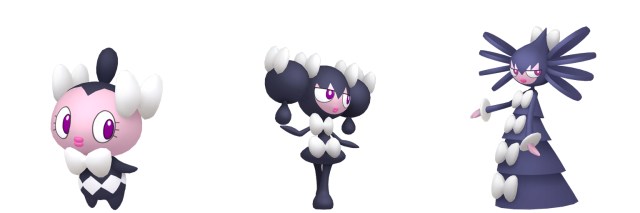 An image of shiny Gothita, Gothorita, and Gothitelle from Pokémon HOME.