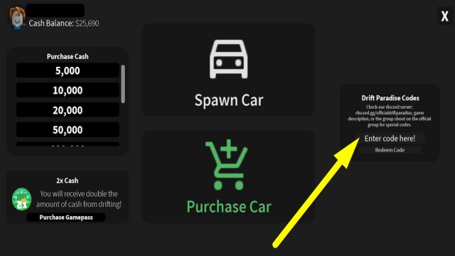 How to redeem codes in Drift Paradise
