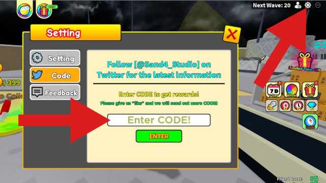 How to redeem codes in Toilet Defense Tycoon