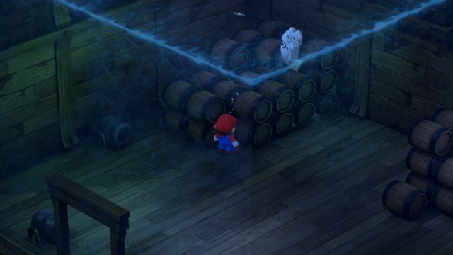 A Super Mario RPG screenshot of an underwater area in the Sunken Ship that leads to the Safety Ring.