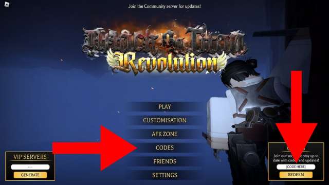 How to redeem codes for AOT: Revolution