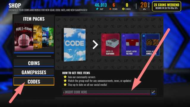 How to redeem codes in Ultimate Football, step 2