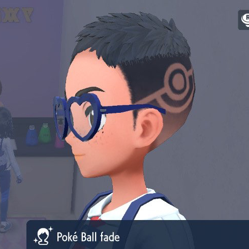 Pokemon Scarlet and Violet screenshot of the poke ball fade hairstyle.