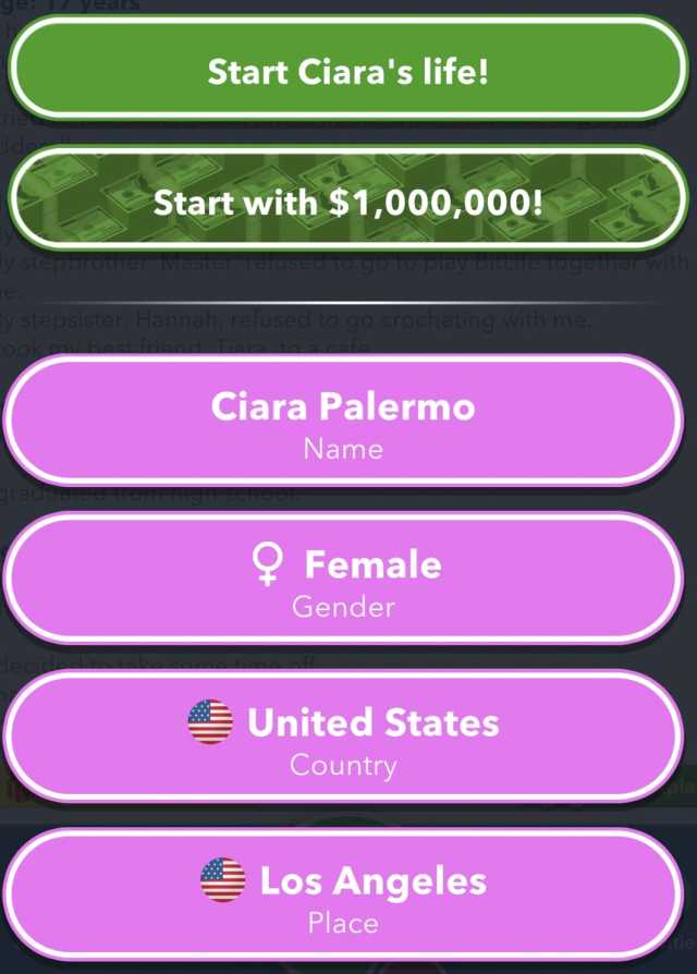 BitLife born a female in Los Angeles