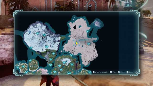 Palworld screenshot of the duneshelter settlement location on the world map