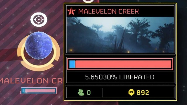 Helldivers 2 screenshot of Malevelon Creek on the war table planet selection menu.