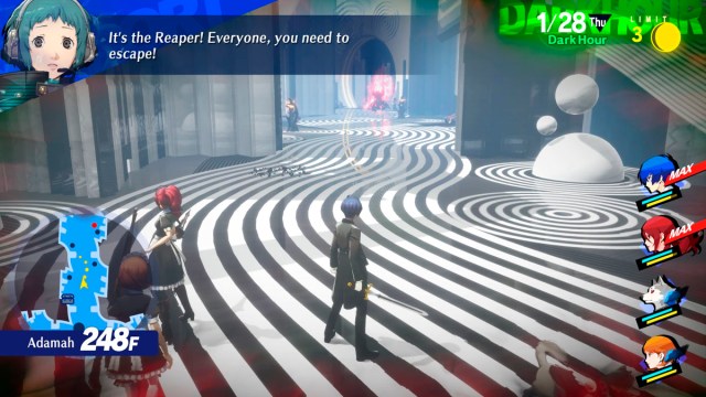 Persona 3 Reload screenshot of the player spotting the reaper and fuuka warning the party that the reaper is ahead