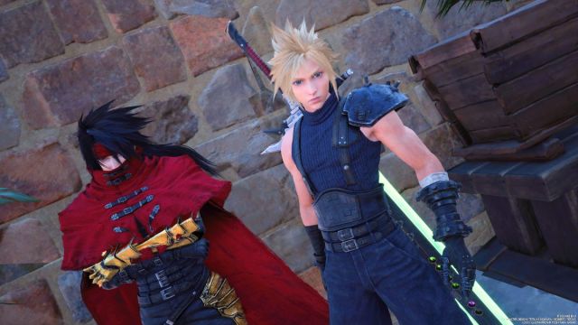 Screenshot of Vincent Valentine and Cloud in Final Fantasy 7 Rebirth.