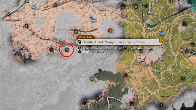 Screenshot of the Classified Intel: Winged Lacertilian of Yore map location in Final Fantasy 7 Rebirth.