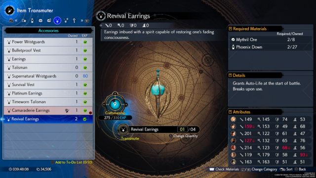 Screenshot of Revival Earrings in Final Fantasy 7 Rebirth.