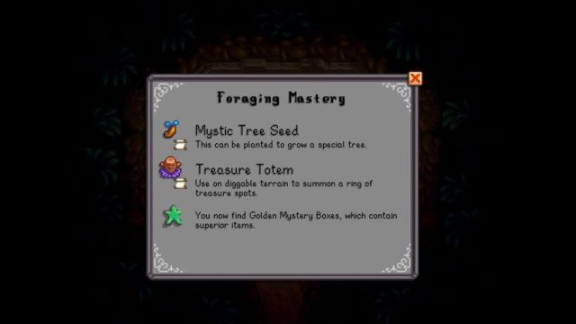 Stardew Valley Foraging Mastery Rewards