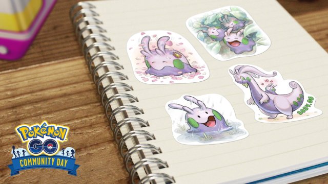 An image of four different Goomy-themed stickers in Pokemon GO.