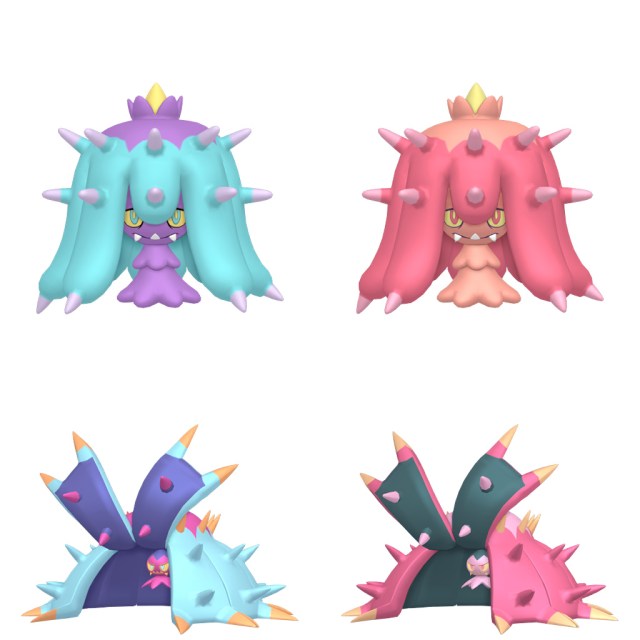 Images of regular and shiny Mareanie and Toxapex from Pokemon HOME.