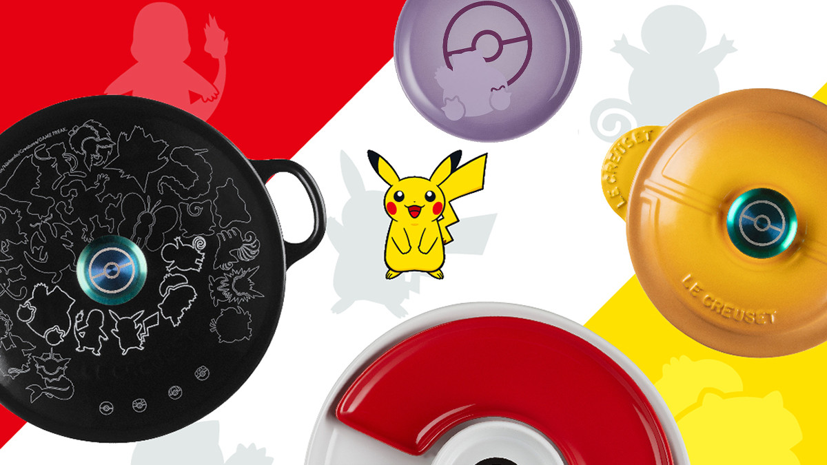 An image of various Le Creuset Pokemon-designed cookwares.