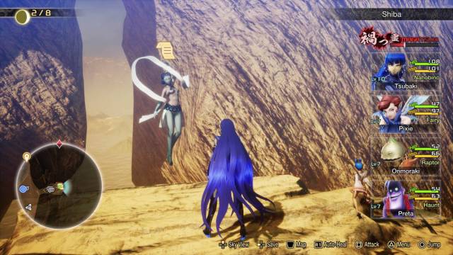 A Shin Megami Tensei V: Vengeance screenshot of the Nahobino in front of Apsaras.